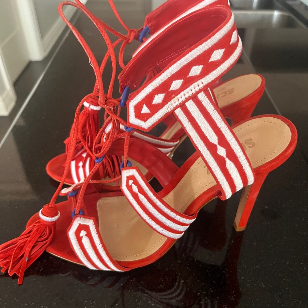 Red lace up Schutz sandals